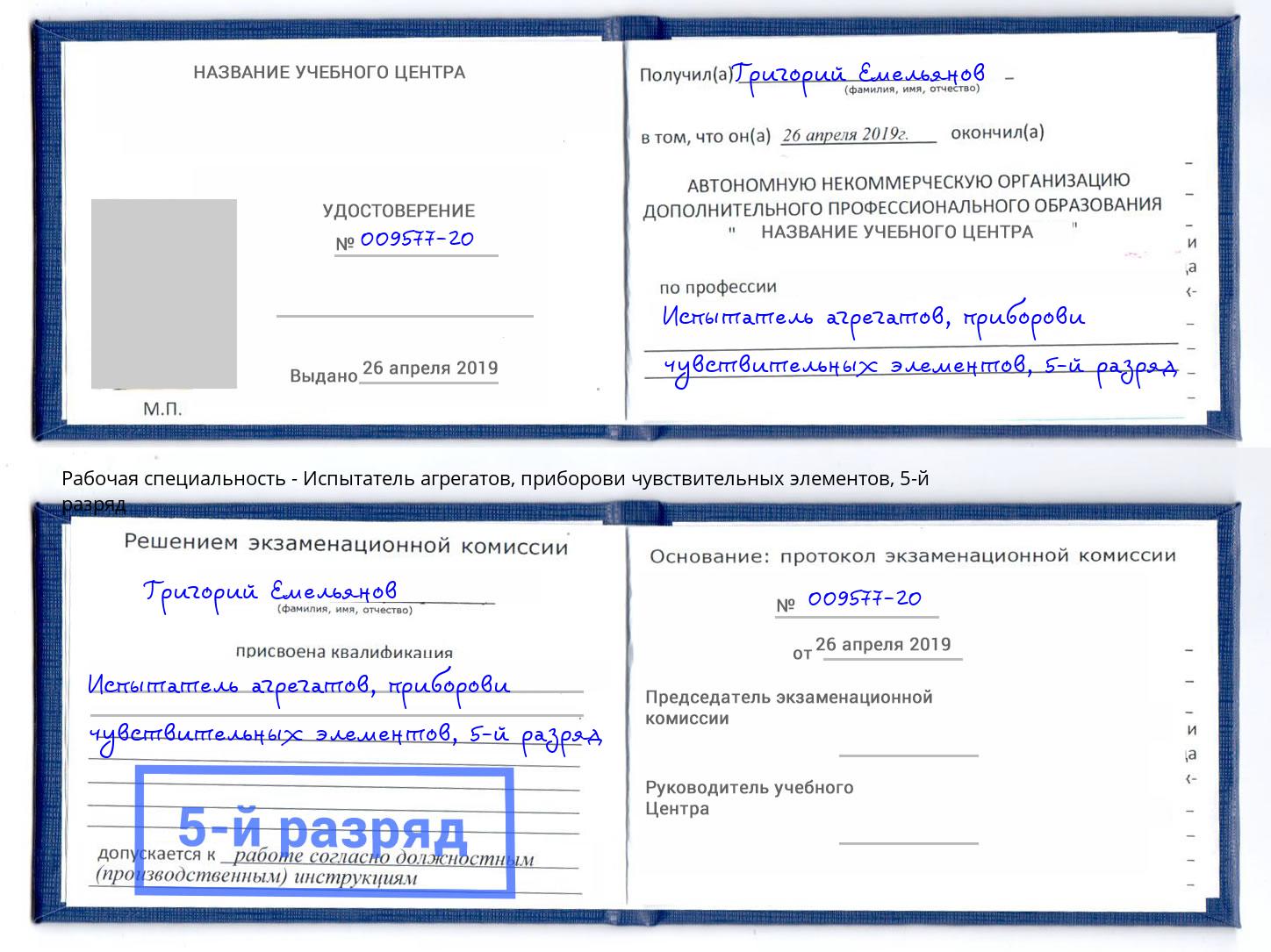 корочка 5-й разряд Испытатель агрегатов, приборови чувствительных элементов Урай