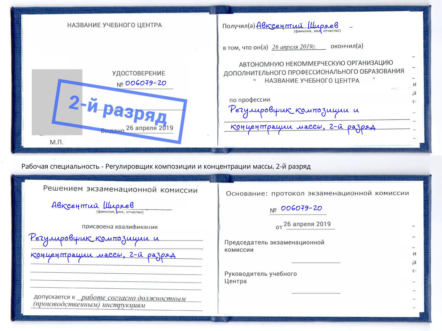 корочка 2-й разряд Регулировщик композиции и концентрации массы Урай