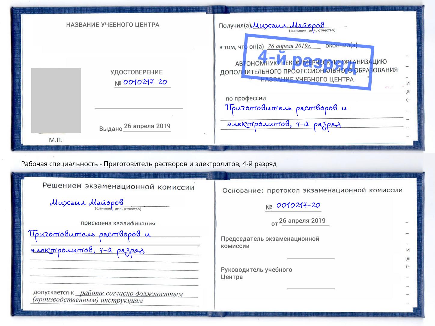 корочка 4-й разряд Приготовитель растворов и электролитов Урай