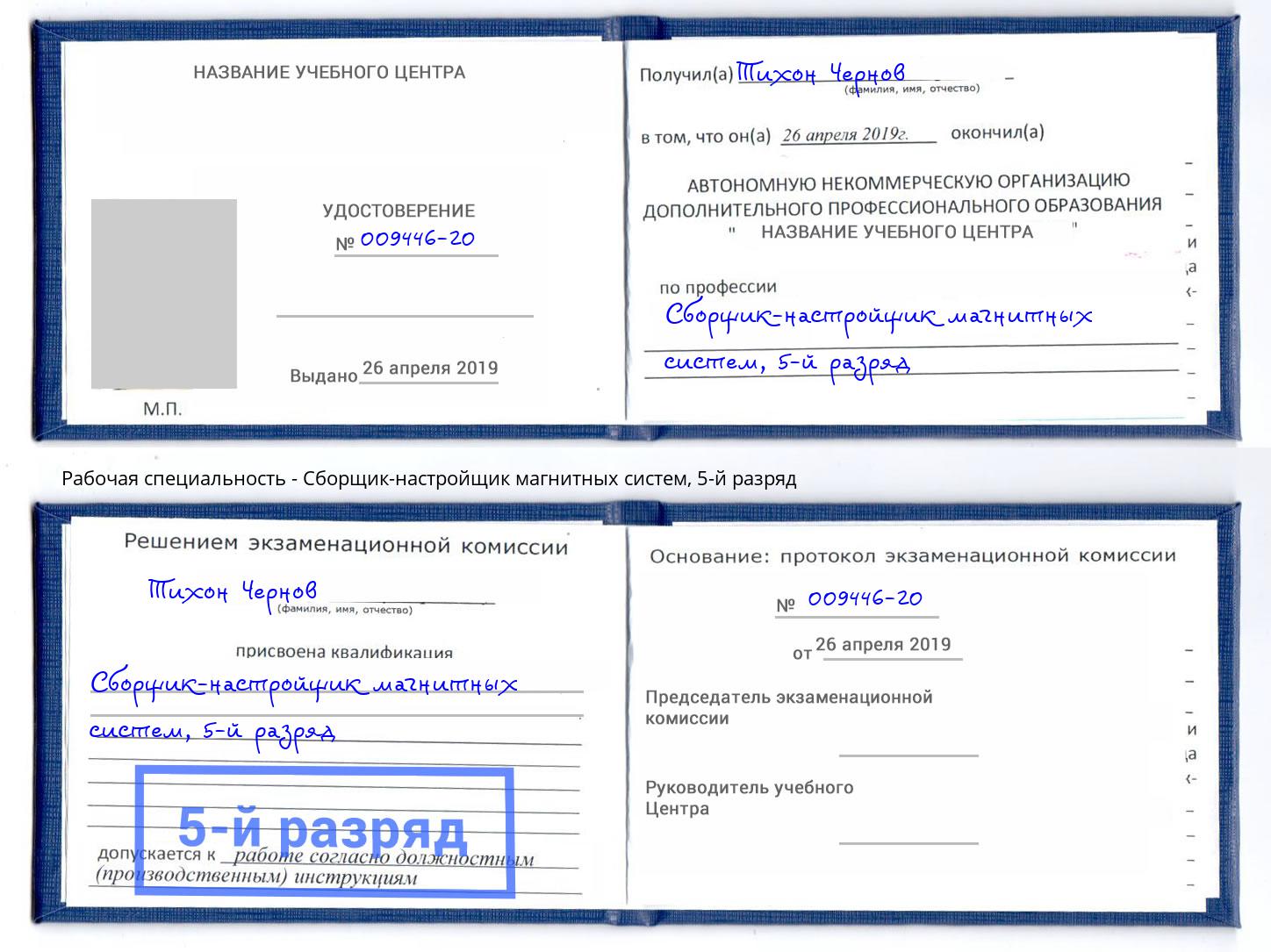 корочка 5-й разряд Сборщик-настройщик магнитных систем Урай